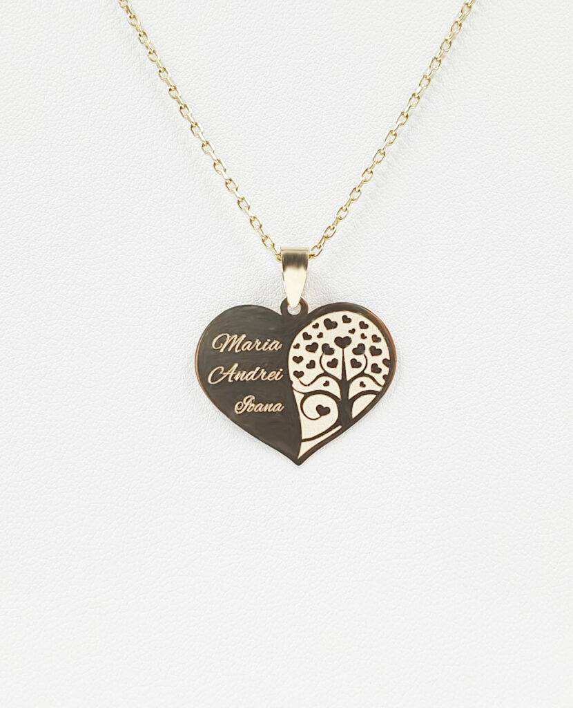 Lantisor aur femei medalion inima personalizata aur galben14k