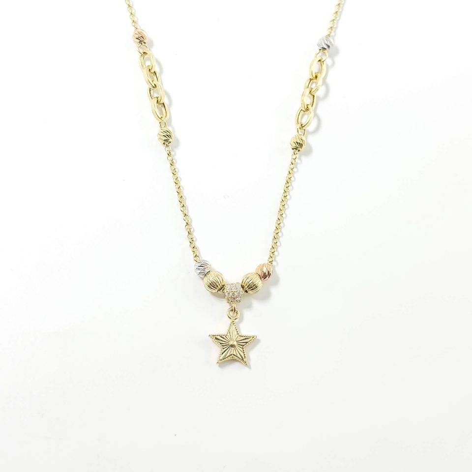 Lantisor aur dama model steluta aur combinat 14k
