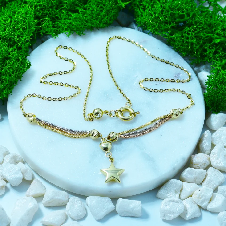 Lantisor aur dama cu steluta si inima aur combinat 14k