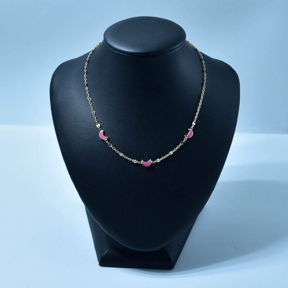 Lantisor aur fetite cu luna roz aur 14k