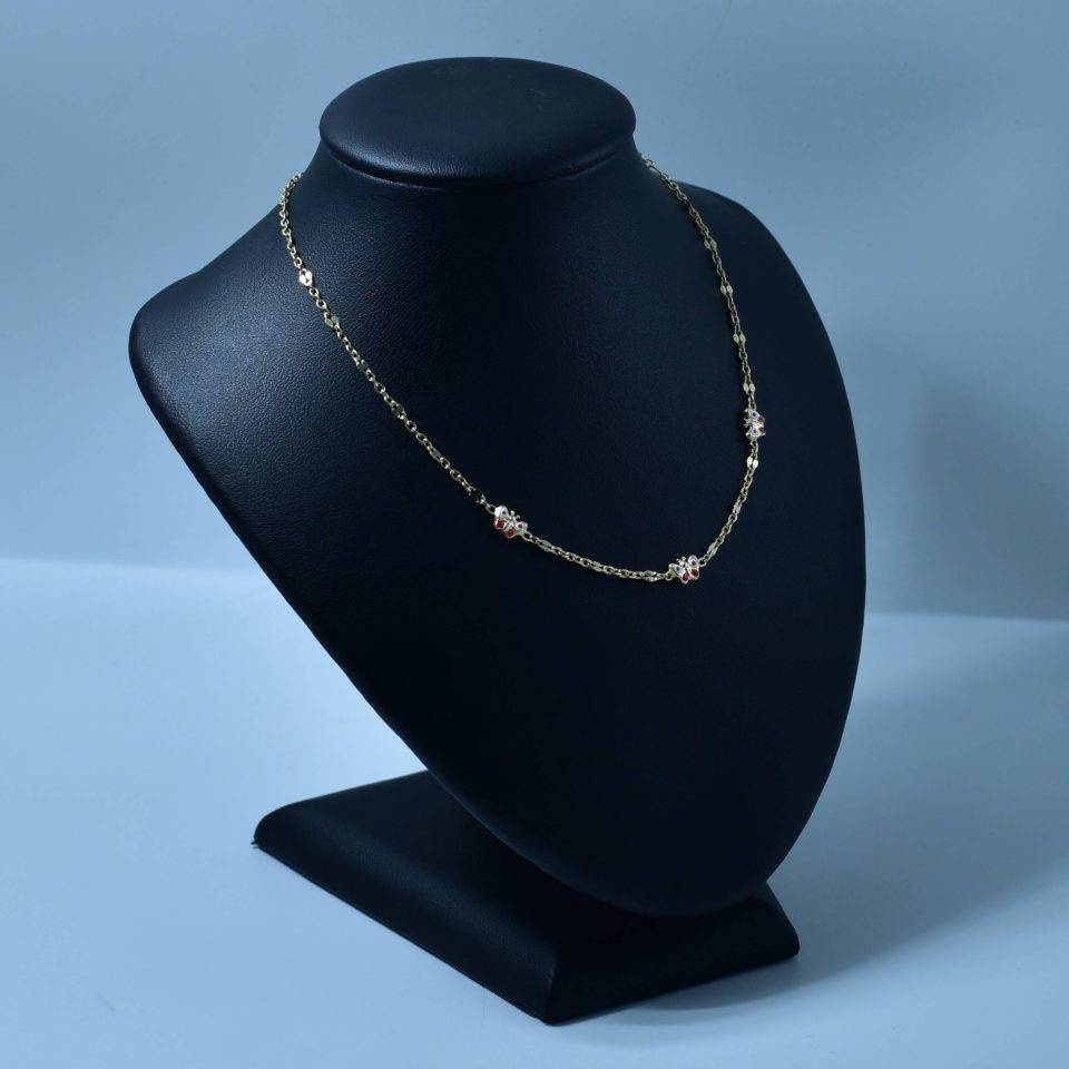 Lantisor aur fetite cu fluturi rosii aur 14k