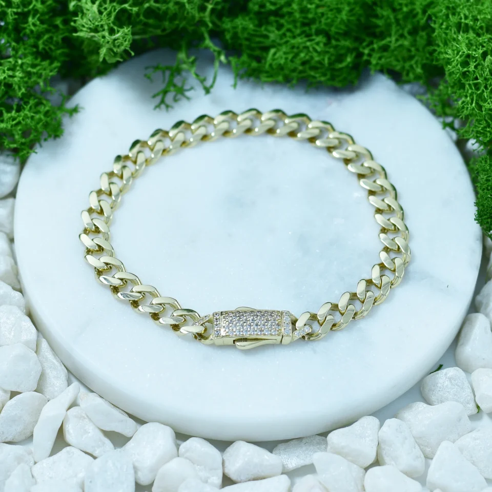 Bratara dama aur 14K cubanez cu zirconiu 18cm