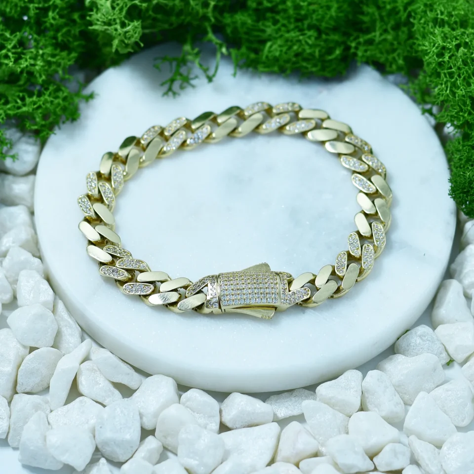Bratara aur 14K dama cuban zirconiu zale inchizatoare 19cm