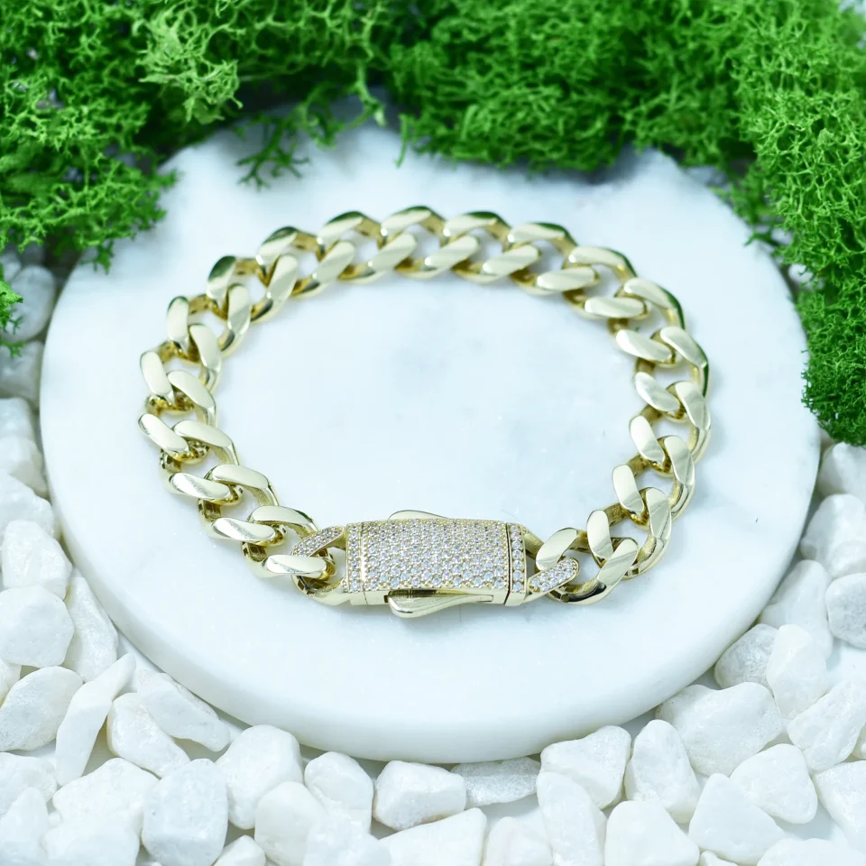 Bratara dama aur 14K cubanez cu zirconiu 18cm