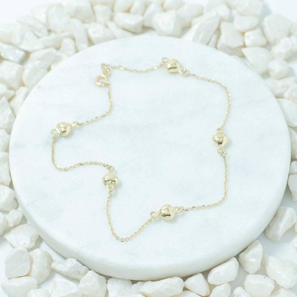 Bratara de picior aur galben 14K cu 5 inimi