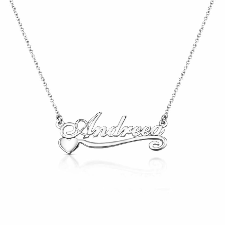 Lantisoar Argint cu Nume - Lungime 44 cm - Model cu Inima