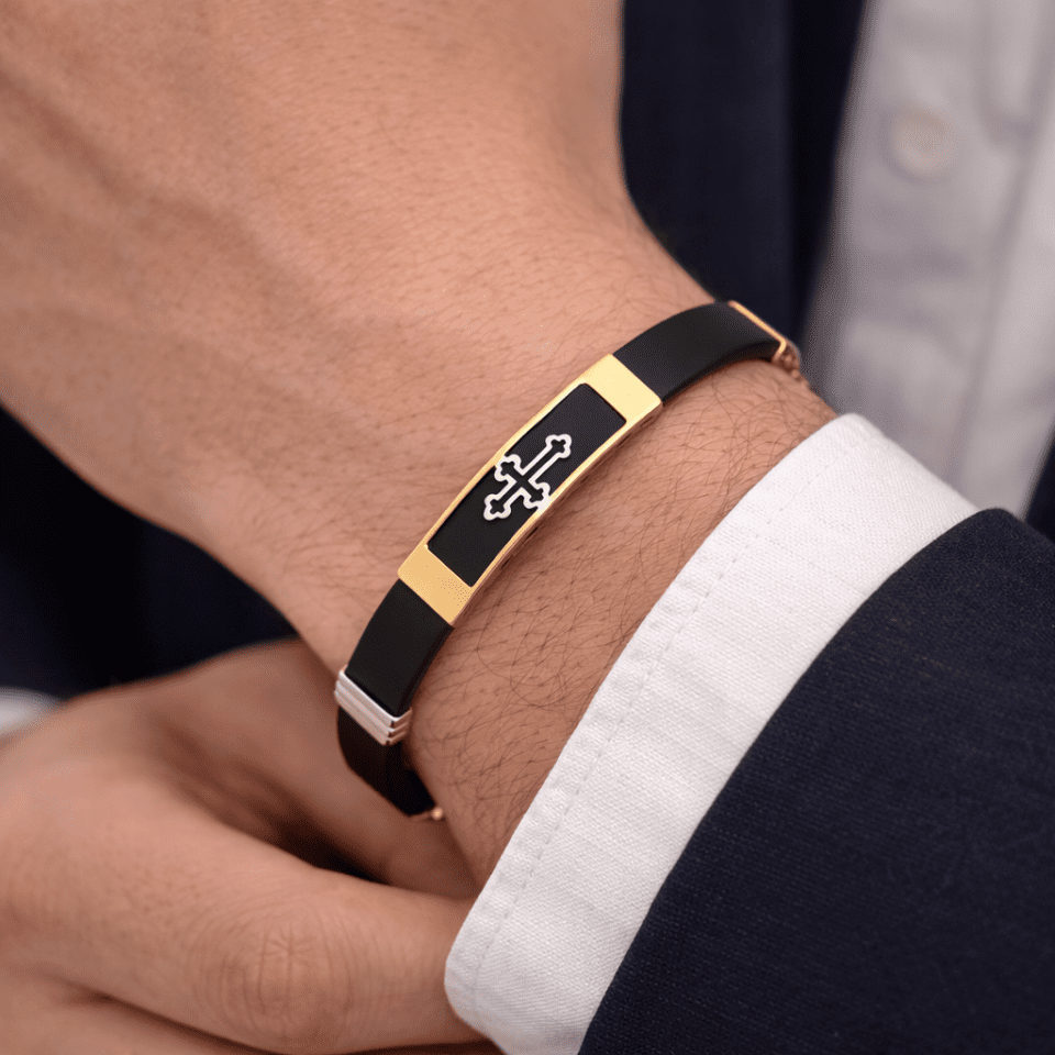 Brățară Bărbați Aur cu Silicon Model Cruce