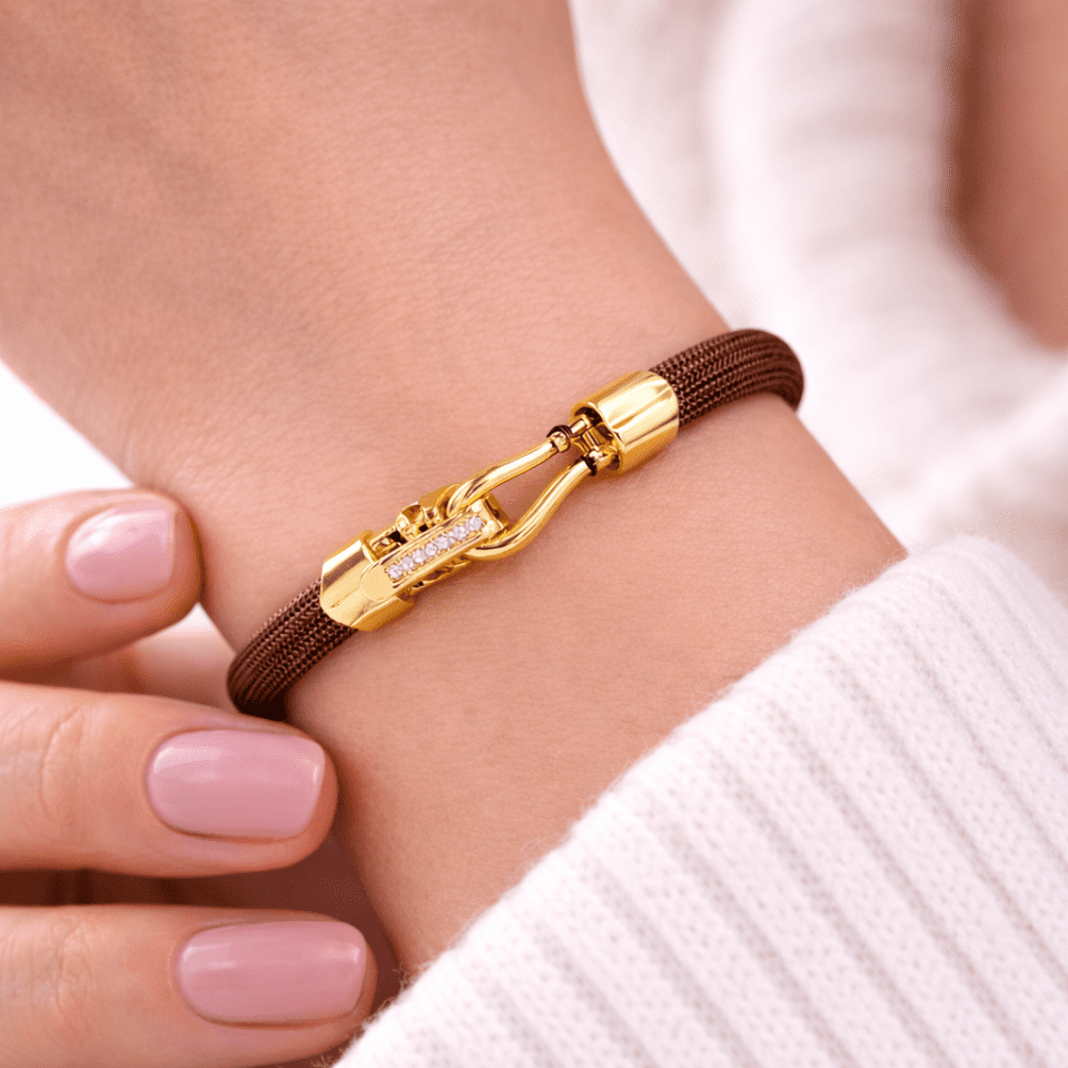 Brățară aur dama fixa aur 14K & oțel